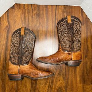 Vintage Nocona Full Quill Ostrich Men’s Cowboy Boots Size 10D Western Brown